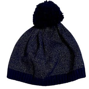 Gymboree Girls Hat, Dark Blue with Siilver Thread and Dark Blue Pom, Size M/L